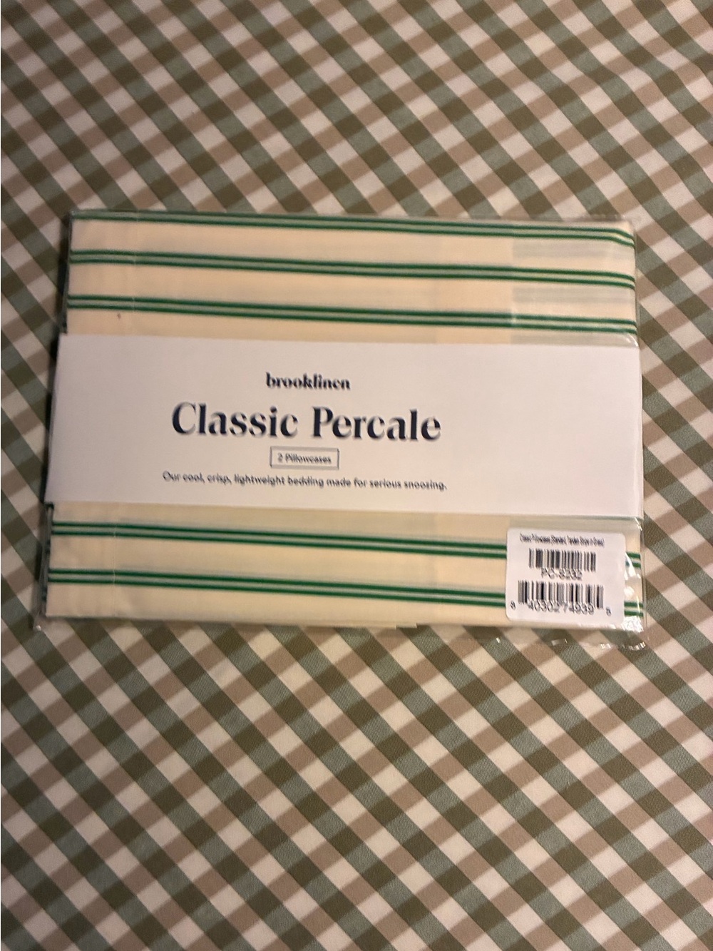 Brooklinen Classic Percale Sheet Set - Cream with Green Stripes